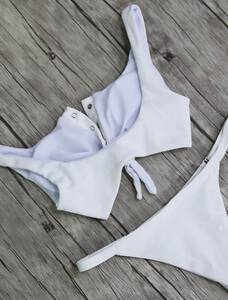 Angelsin Beyaz Çıtçıtlı Bikini Takım - Thumbnail