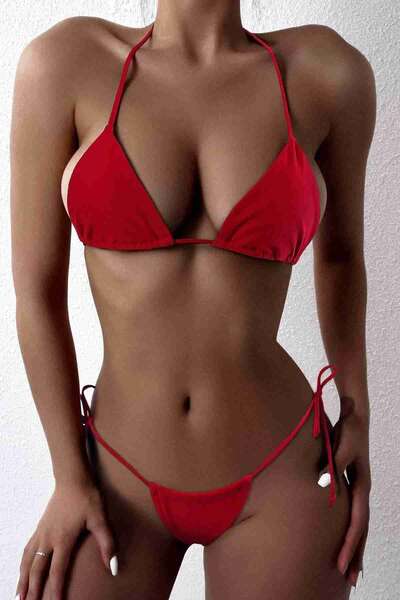 Kırmızı Angelsin Brezilya Model Bağlamalı Bikini Takım