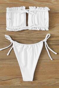 Angelsin Brezilya Model Büzgülü Bağlamalı Bikini Altı Beyaz - Thumbnail