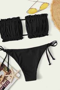 Siyah Angelsin Brezilya Model Büzgülü Bağlamalı Bikini Altı - Thumbnail