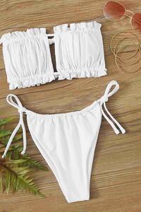 Beyaz Angelsin Brezilya Model Büzgülü Bağlamalı Bikini Takım - Thumbnail