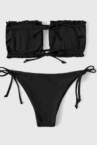 Siyah Angelsin Brezilya Model Büzgülü Bağlamalı Bikini üstü - Thumbnail