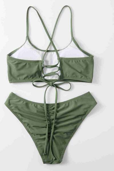 Yeşil Angelsin Brezilyan Arkadan Büzgülü Sırt Bağlamalı Bikini Takım