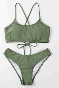 Yeşil Angelsin Brezilyan Arkadan Büzgülü Sırt Bağlamalı Bikini Takım - Thumbnail
