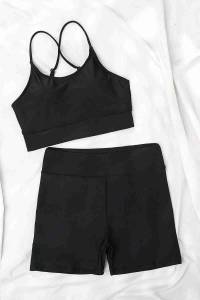 Siyah Angelsin Deniz Şortlu Sırtı Çapraz Tankini Bikini Takım - Thumbnail