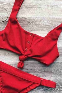 Kırmızı Angelsin Kırmızı Çıtçıtlı Bikini Üstü - Thumbnail