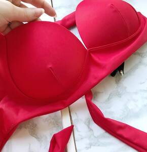 Angelsin Kırmızı Yuksek Bel Bikini Takım - Thumbnail