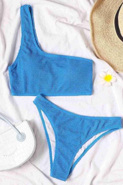 Mavi Angelsin Özel Fitilli Kumaş Bikini Takım