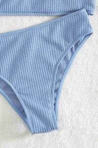 Mavi Angelsin Özel Fitilli Kumaş Yüksek Bel Tankini Bikini Takım - Thumbnail