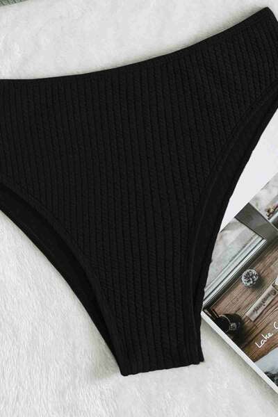 Siyah Angelsin Özel Fitilli Kumaş Yüksek Bel Tankini Bikini Takım