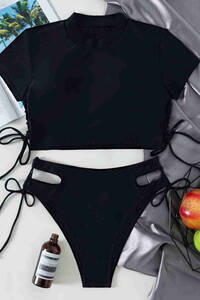 Angelsin Özel Tasarım Bikini Takım Siyah - Thumbnail