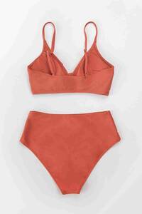 Kırmızı Angelsin Özel Tasarım Önden Çarpraz Yüksek Bel Bikini Takım - Thumbnail