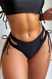 Siyah Angelsin Özel Tasarım Yandan Bağlamalı Bikini Altı - Thumbnail
