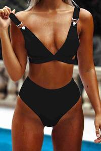 Angelsin Siyah Özel Tasarım Yüksek Bel Bikini Takım - Thumbnail
