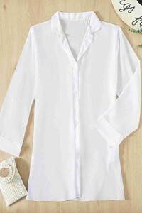 Angelsin Beyaz Şifon Gömlek Plaj Elbisesi Pareo Kimono Kaftan - Thumbnail