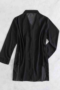Siyah Şifon Gömlek Plaj Elbisesi Pareo Kimono Kaftan - Thumbnail
