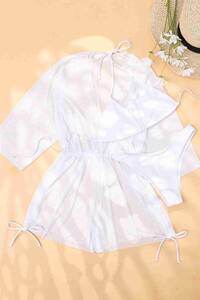 Angelsin Şifon Pareo Plaj Elbisesi Cover Up Kimono Beyaz - Thumbnail