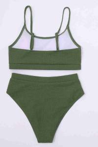 Angelsin Yüksek Bel Özel Kumaş Tankini Bikini Takım Yeşil - Thumbnail