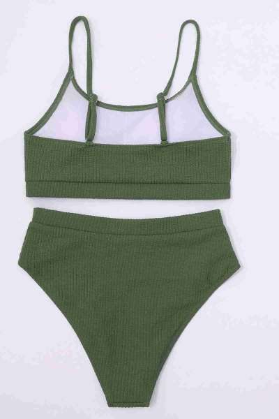 Angelsin - Angelsin Yüksek Bel Özel Kumaş Tankini Bikini Takım Yeşil (1)