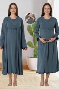 Effortt - Antrasit Gizli Emzirme Özellikli Sabahlıklı Gecelik Takımı