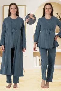 Effortt - Antrasit Gizli Emzirme Özellikli Sabahlıklı Pijama Takımı