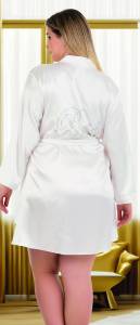 Lady - Beyaz Bride İşlemeli Saten Büyük Beden Sabahlık (1)