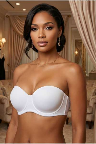 Beyaz Destekli Push Up Straplez Sütyen