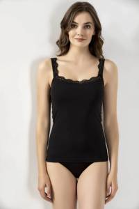 Öztaş - Beyaz Geniş Askılı Likralı Dantelli Kadın Atlet