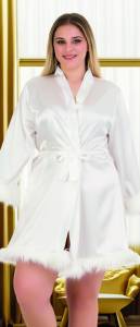 Beyaz Tüylü Bride Büyük Beden Sabahlık - Thumbnail