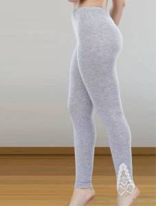 Lady - Bilekleri İşlemeli Gri Tayt