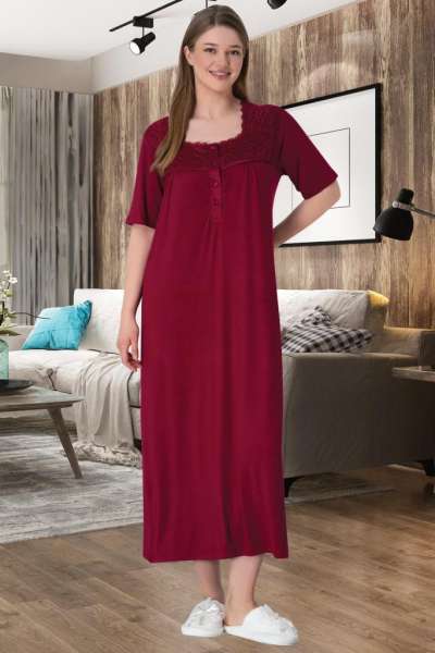 Bordo Büyük Beden Kadın Gecelik