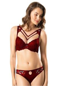 Le Jardin - Bordo Destekli Aksesuarlı Dantelli Sütyen ve Külot Takım