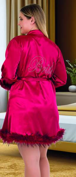 Bordo Tüylü Bride Büyük Beden Sabahlık