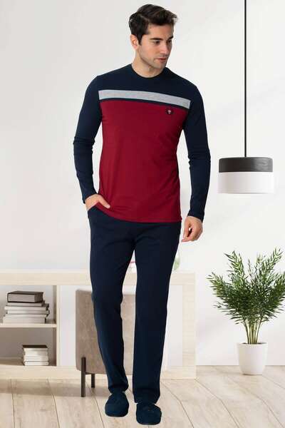 Bordo Uzun Kollu Erkek Pijama Takımı