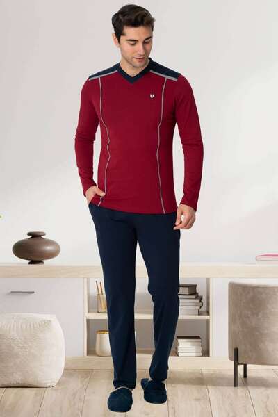 Bordo Uzun Kollu Erkek Pijama Takımı