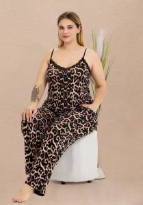 Lady - Büyük Beden Askılı Leopar Desenli Pijama Takımı (1)