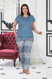 Berrak - Büyük Beden Cepli Kısa Kollu Kadın Pijama Takımı