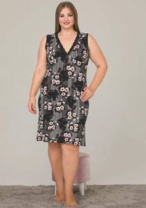 Lady - Büyük Beden V Yaka Çiçek Desenli Kadın Elbise Tunik
