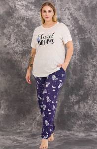Lady - Büyük Beden Gece Desenli Kısa Kollu Pijama Takımı