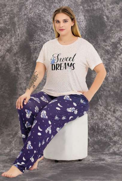 Büyük Beden Gece Desenli Kısa Kollu Pijama Takımı