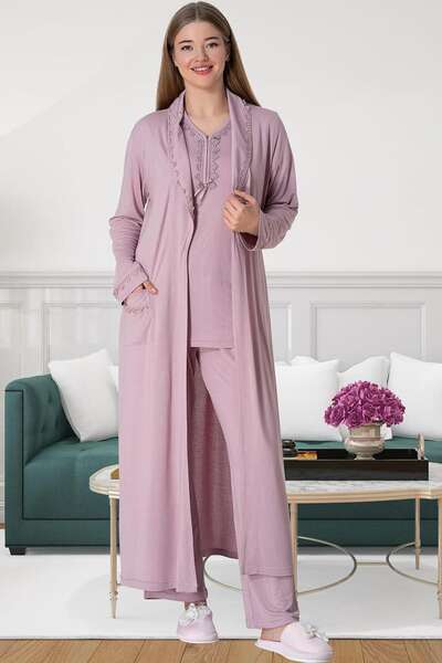 Büyük Beden Kadın Sabahlıklı Pijama Takımı