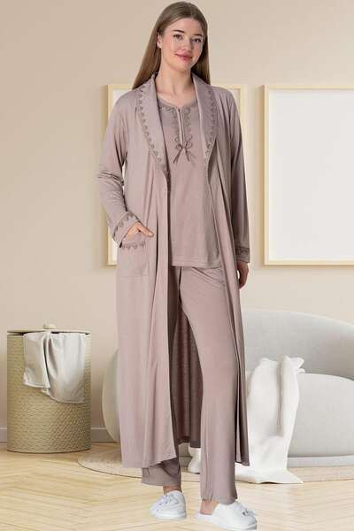 Mecit Pijama - Büyük Beden Kadın Sabahlıklı Pijama Takımı (1)