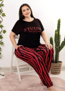 Büyük Beden Kısa Kollu Zebra Desenli Pijama Takımı - Thumbnail