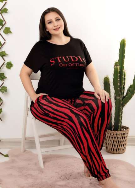 Büyük Beden Kısa Kollu Zebra Desenli Pijama Takımı