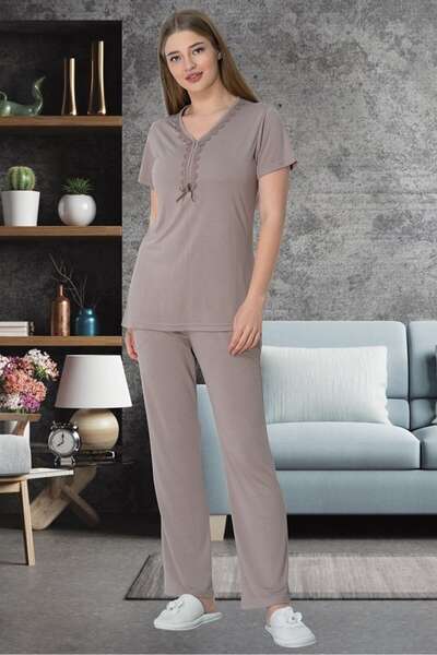 Mecit Pijama - Büyük Beden Pamuklu Battal Kısa Kollu Kadın Pijama Takımı (1)
