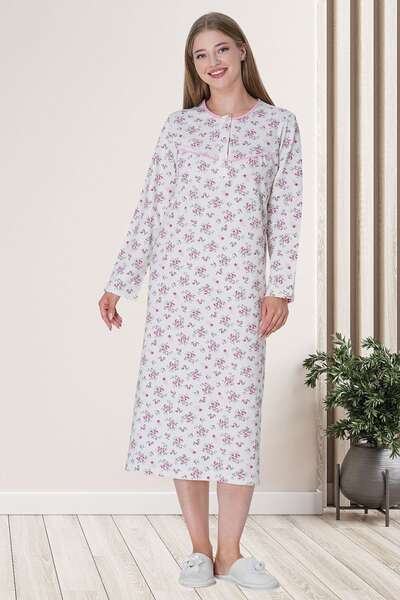 Mecit Pijama - Büyük Beden Pamuklu Çiçekli Kadın Gecelik (1)