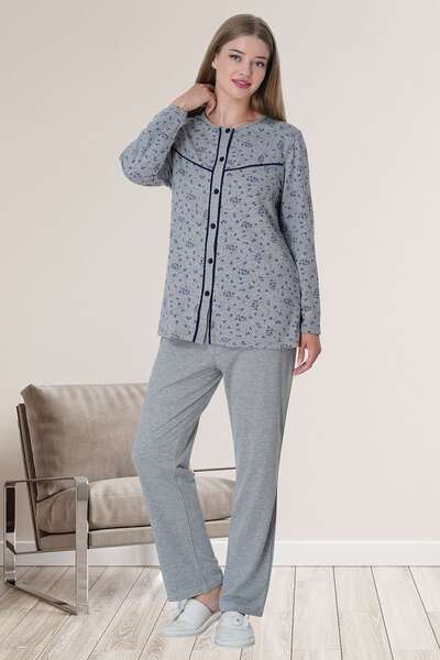 Büyük Beden Pamuklu Önden Düğmeli Pijama Takımı