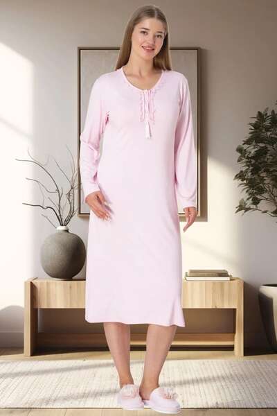 Mecit Pijama - Büyük Beden Pamuklu Uzun Kollu Kadın Gecelik (1)