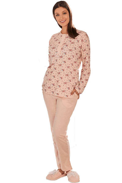 Büyük Beden Uzun Kollu Yakası Düğmeli Pijama Takım