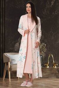 Çiçek Desen Sabahlıklı Gecelik Takım - Thumbnail